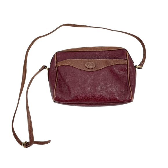 Liz Claiborne Handbags - Vintage Liz Claiborne Burgundy Pebbled Leather Crossbody Bag Pockets Zipper